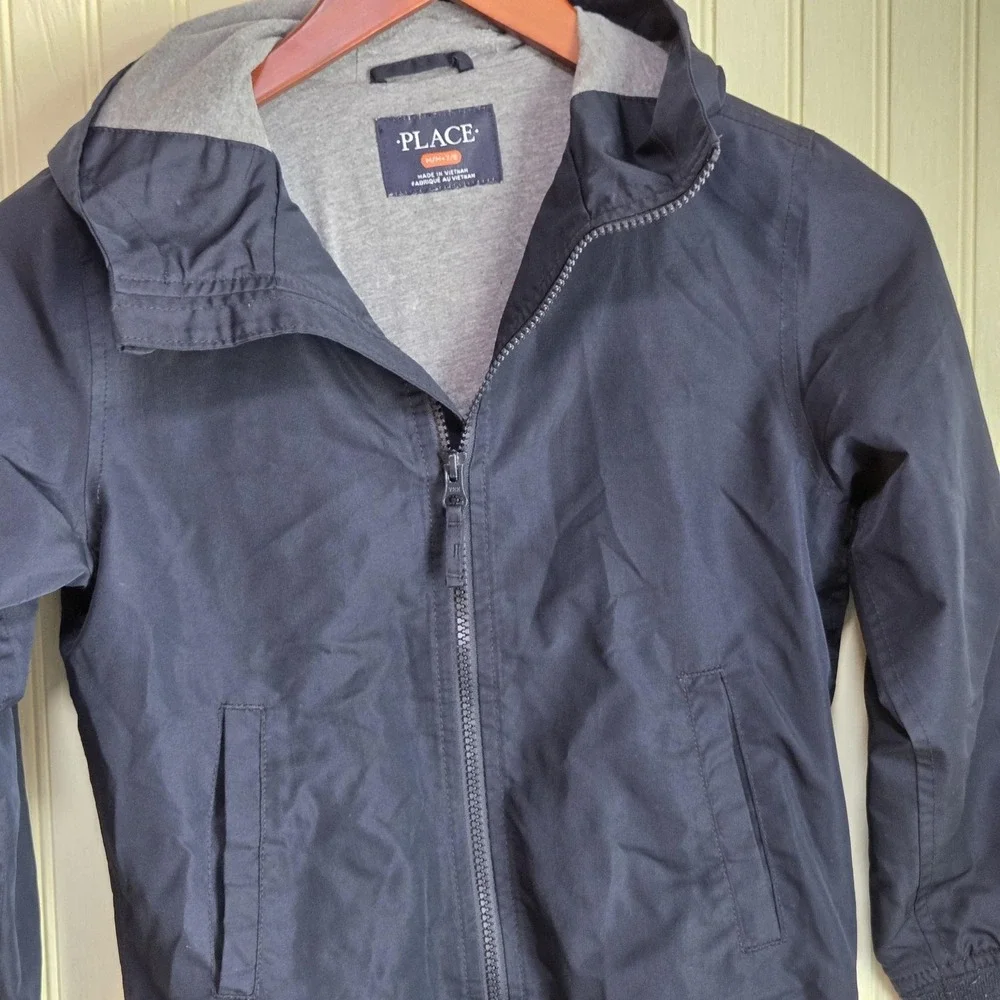 PLACE‎ Jacket Youth Medium 7/8 Blue Hooded Full Zip Fleece Lined Windbreaker
